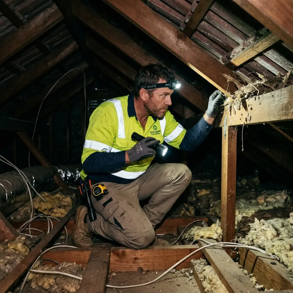 Technician inspecting a Deepdene subfloor void for a deceased cat