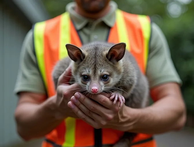 Animal handler safely recovering a deceased possum in Deepdene
