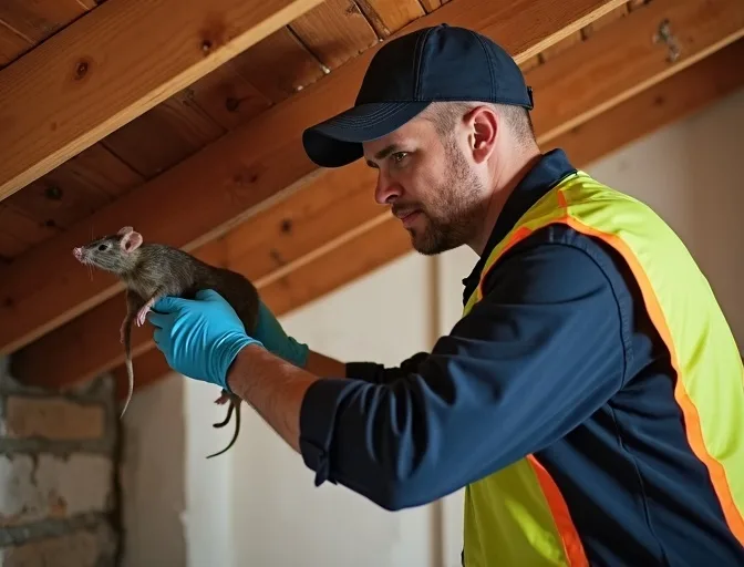Technician inspecting a roof cavity for a dead rat in Deepdene